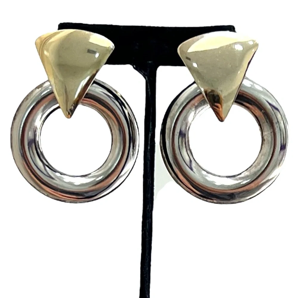 VINTAGE 1980'S GOLD & SILVER DOOR KNOCKER EARRINGS